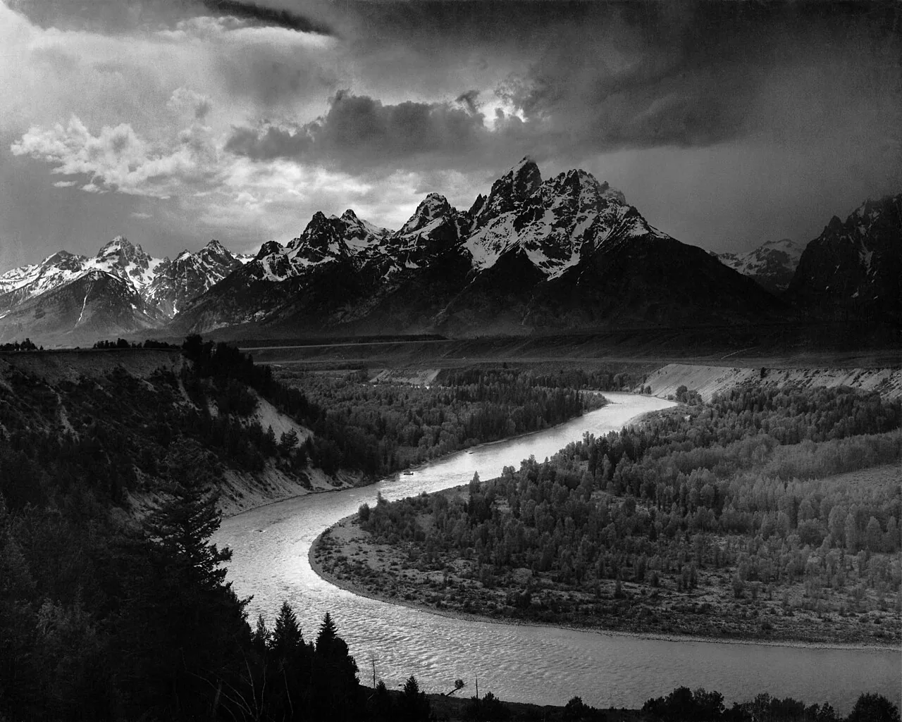The Tetons and the Snake River, Ansel Adams’s 1942 photograph of the Teton range rising above a bend in the Snake River