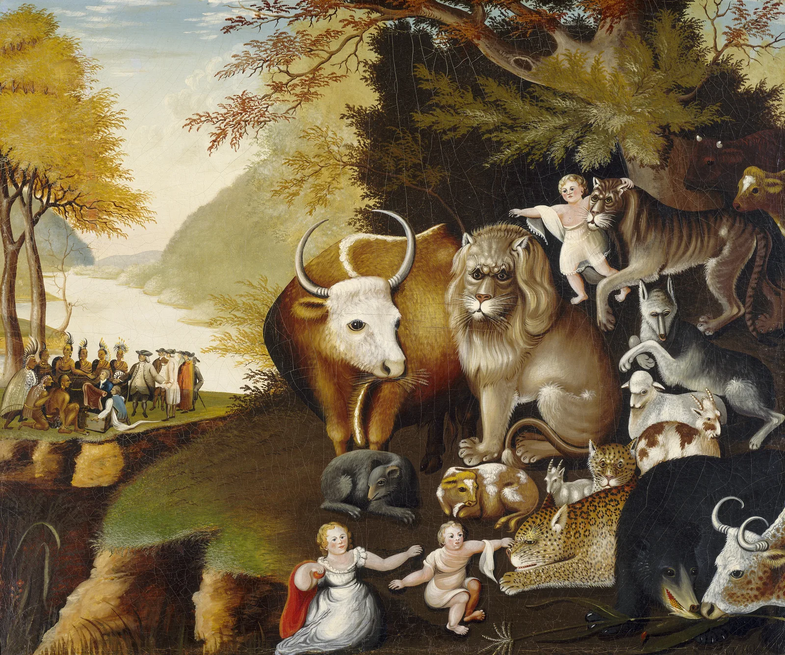 Peaceable Kingdom by Edward Hicks, depicting animals and people living in harmony under Christ's reign