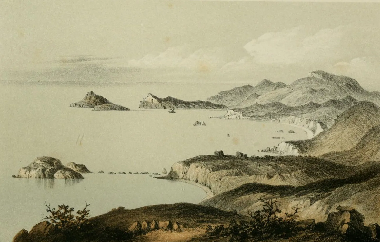 View of Fair Havens, Crete, from T. A. B. Spratt's Travels and Researches in Crete (1865)